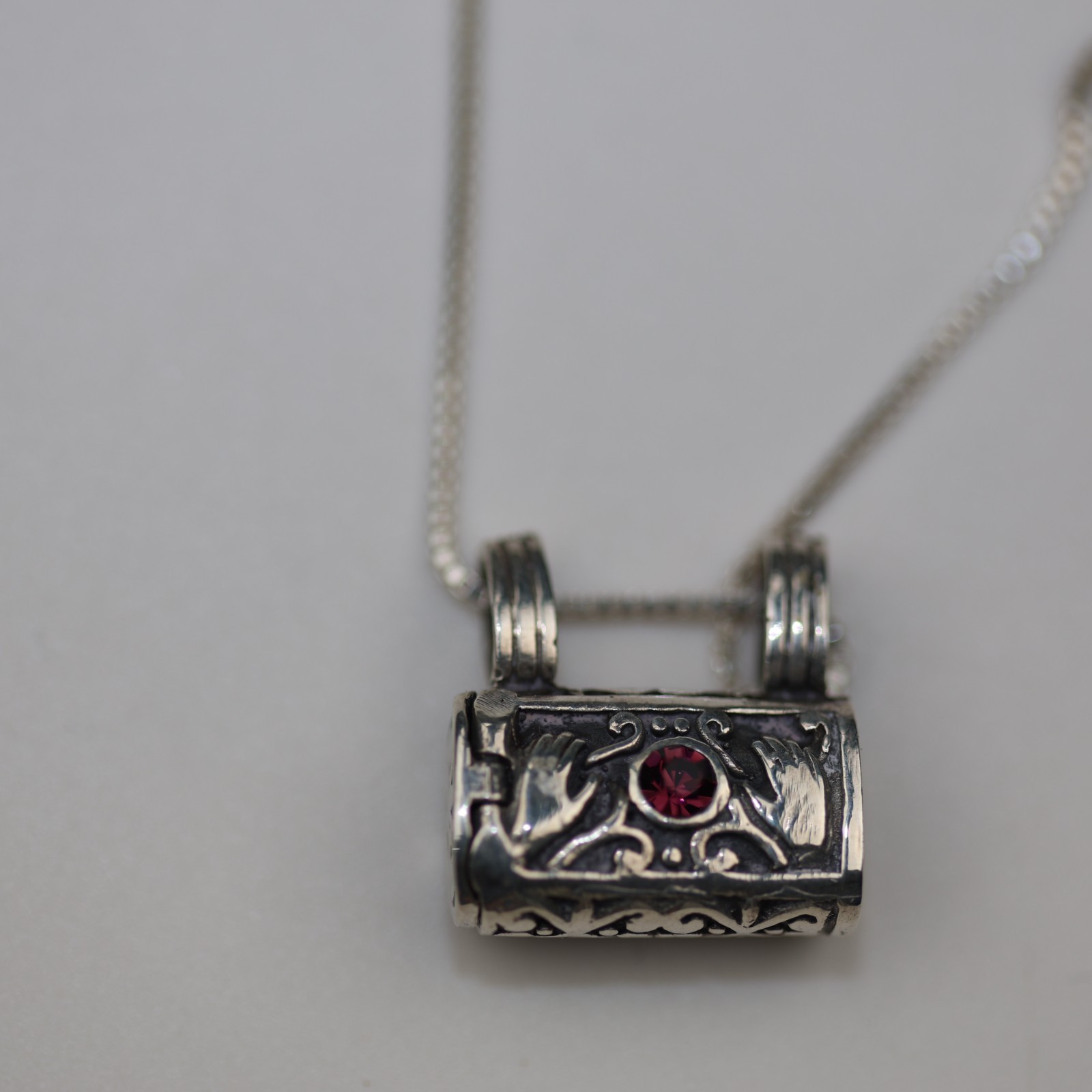 Handbag Locket Amethyst Gemstone Pendant Necklace Sterling Silver
