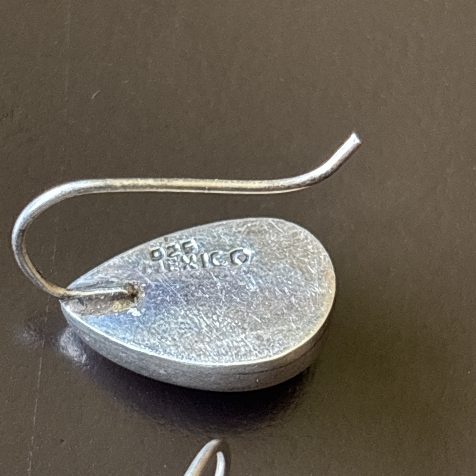 Vintage 925 Mexico Sterling Silver Onyx Teardrop Earrings .75” Modernist