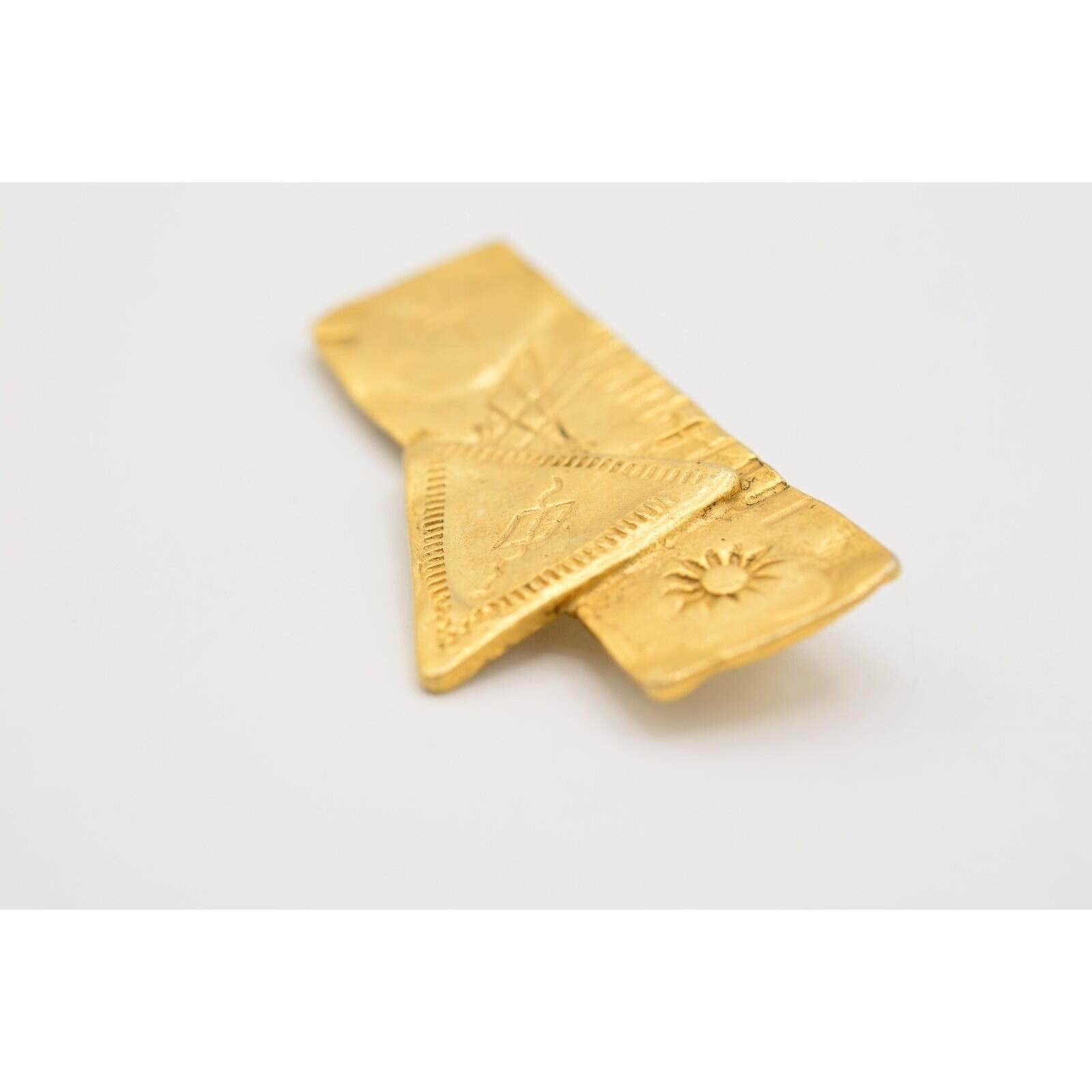 Vintage Hierograph Pin Brooch Brushed Gold Sacred Writing Reading 1980s BinAJ