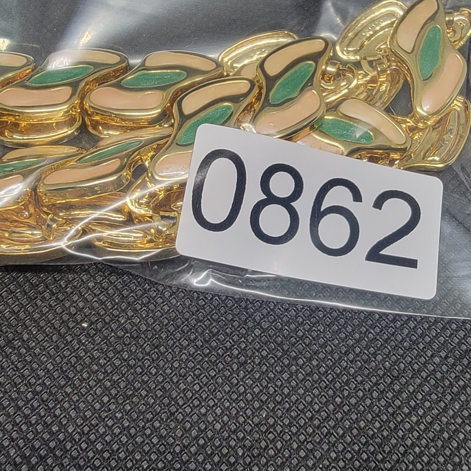 Vintage Enamel Necklace Bracelet Set Choker Link Gold Tone READ