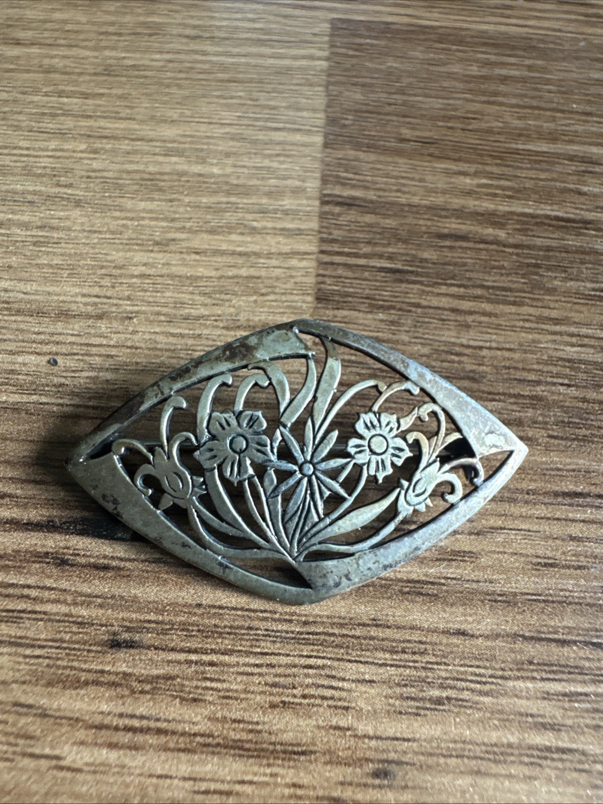 Vintage Norwegian 835 Silver Floral Openwork Brooch Art Nouveau Nordic Pin