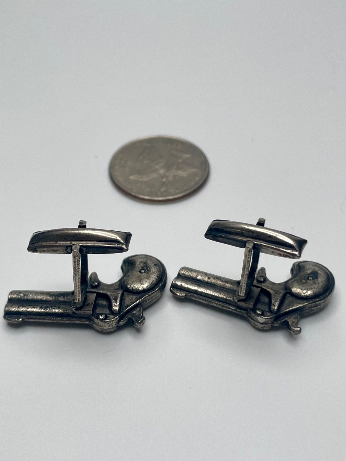 Vintage Remington Model 95 Double Derringer Pistol Silver Tone Cufflinks