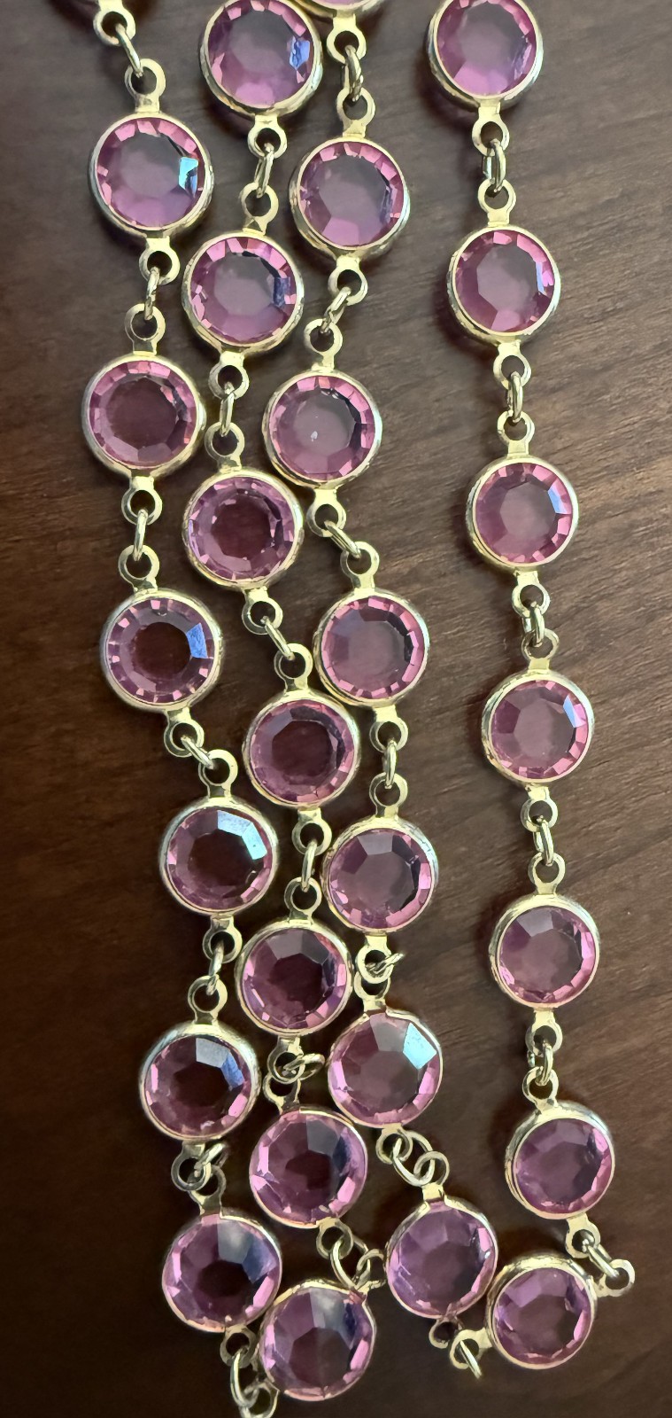 Pink SWAROVSKI Swan Mark 36″ Open Back Bezel Crystal Necklace Goldtone