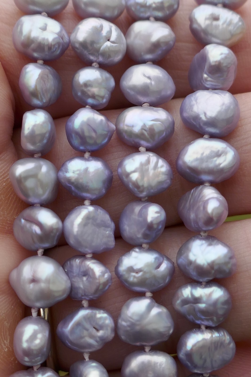 Vintage Lavender 6.8 mm x 6.4mm Baroque Pearl Necklace – 34.5″ Long