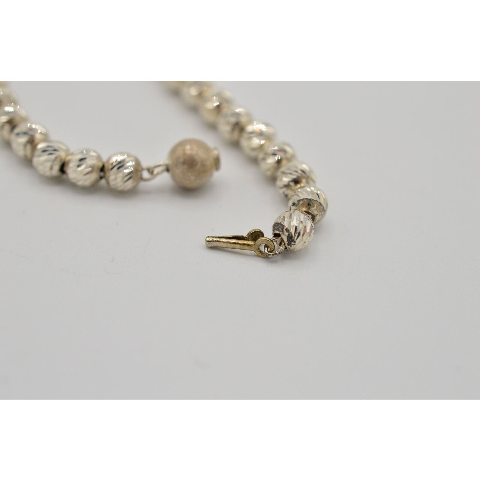 Vintage Statement Collar Necklace Chain Beaded Silver Non-Magnetic Metallic BinM