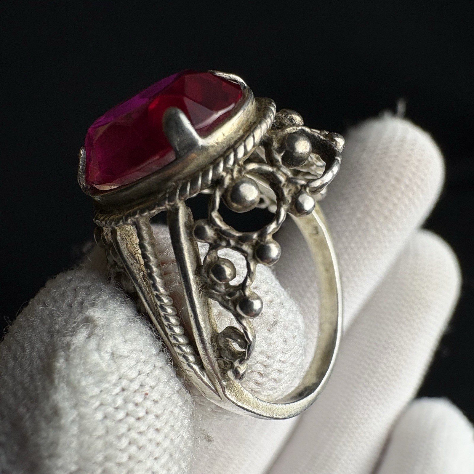 Vintage Ring Silver 875 Soviet Era Ruby size 6.5