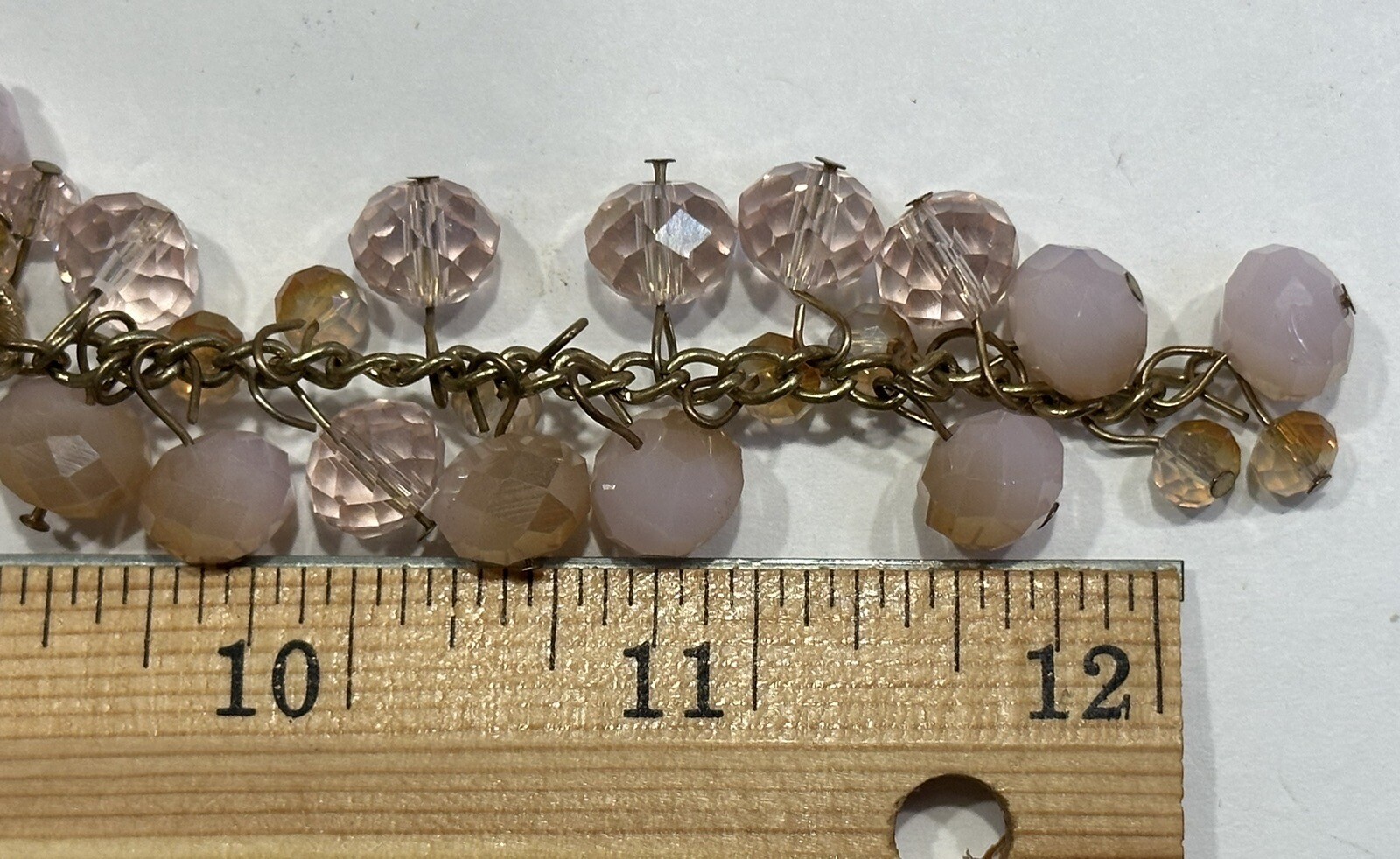 Rose & Pink Gold Tone Beaded Necklace – Vintage Costume Jewelry – Sparkly