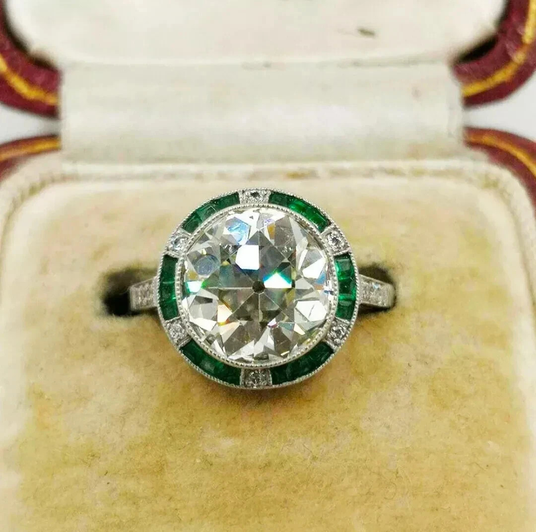Art Deco Style Round Cut Lab Created Diamond 925 Silver Engagement Ring