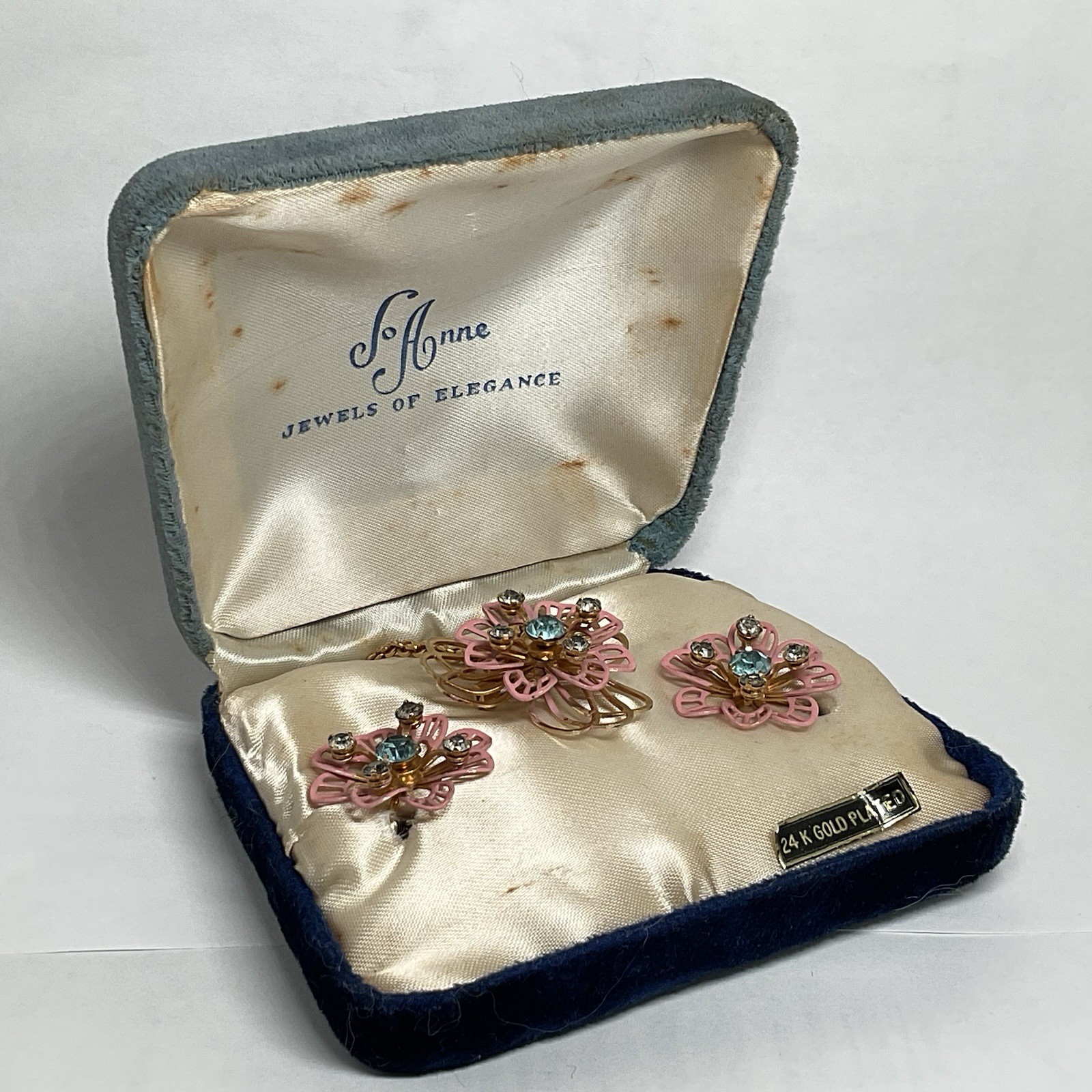 Jo Anne Jewels Elegance Original Box 24k Gold Plated Earrings Necklace PRISTINE!