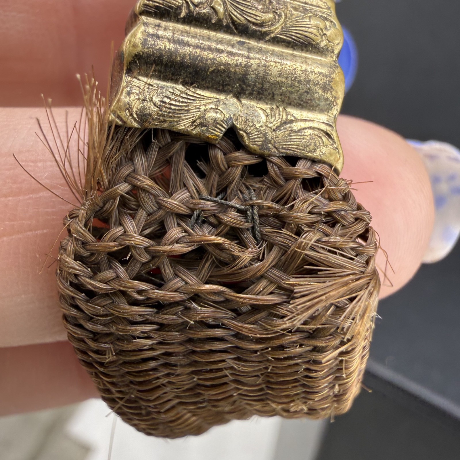 Vintage Victorian Mourning Bracelet Hair Band Woven Gold Tone 5.5”