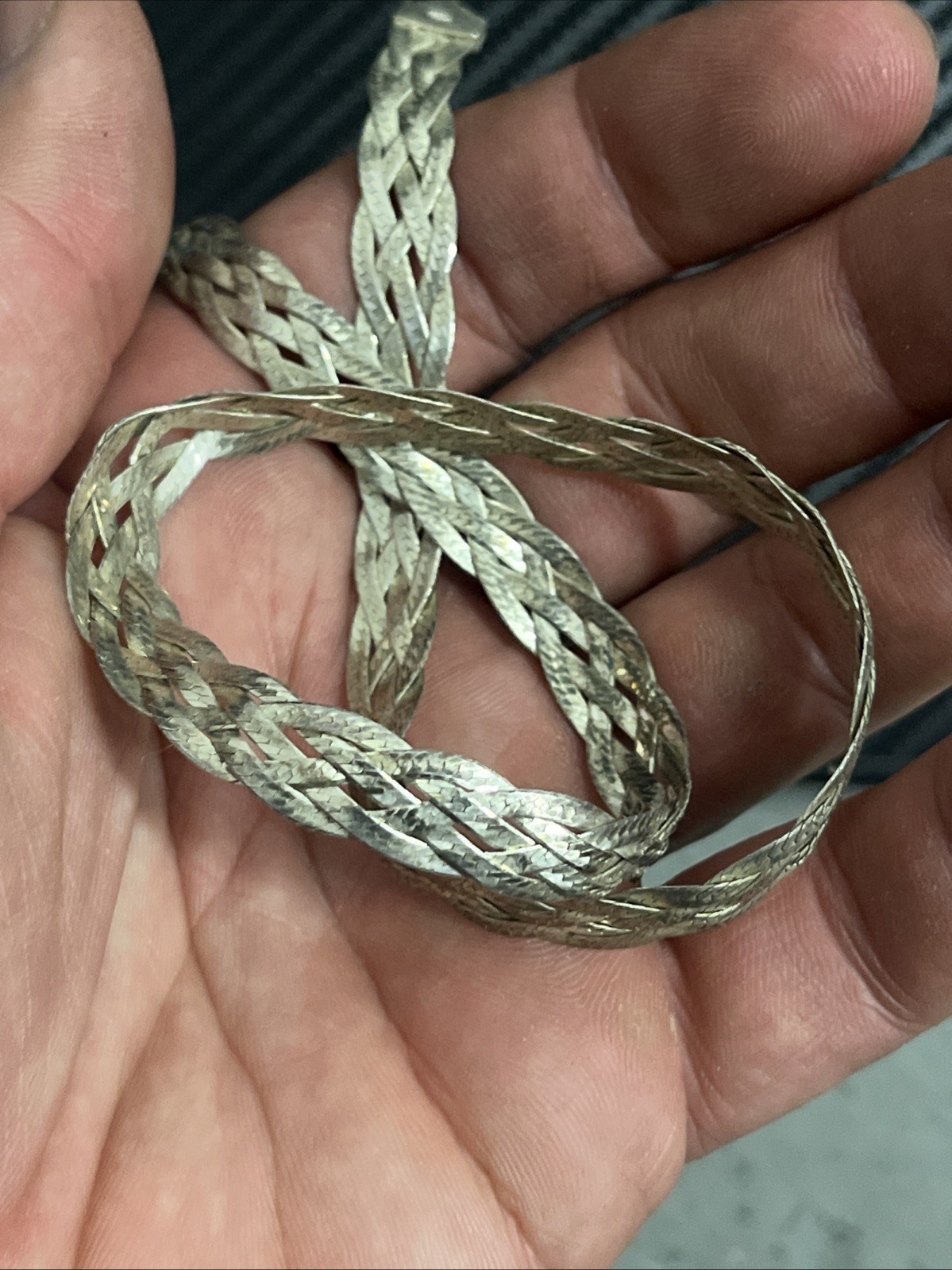 Italy 925 Sterling Silver 5 Strand Braided Herringbone Necklace 16” 14.8 Grams