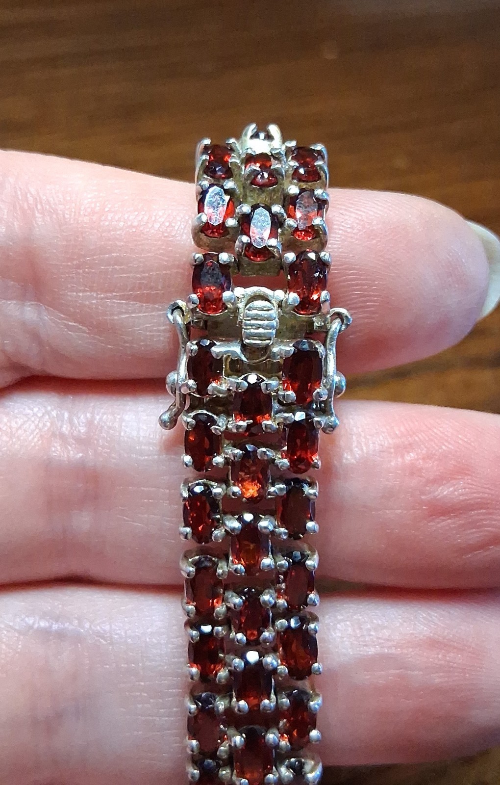 Vintage 1990s Sterling Garnet CZ Tennis Bracelet 37grams See Pics/Description