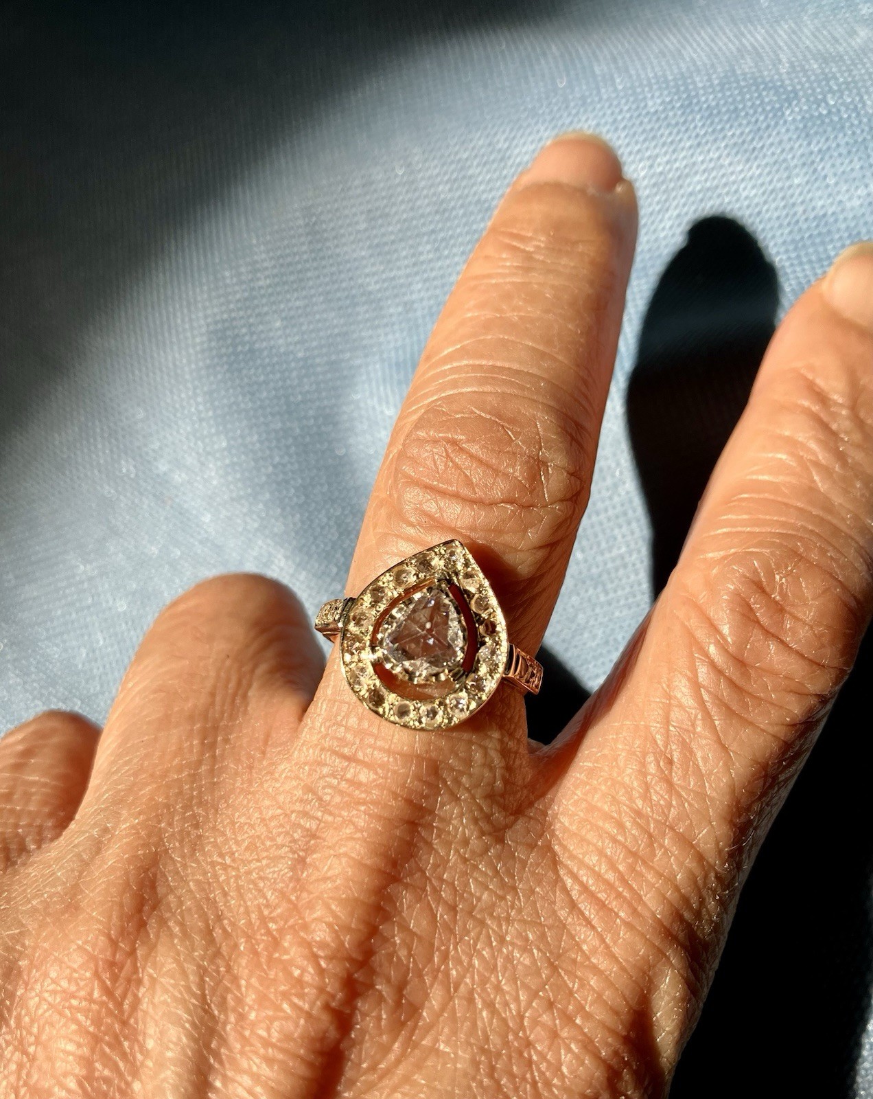 Vintage 14K Gold Rose-Cut Diamond Halo Ring
