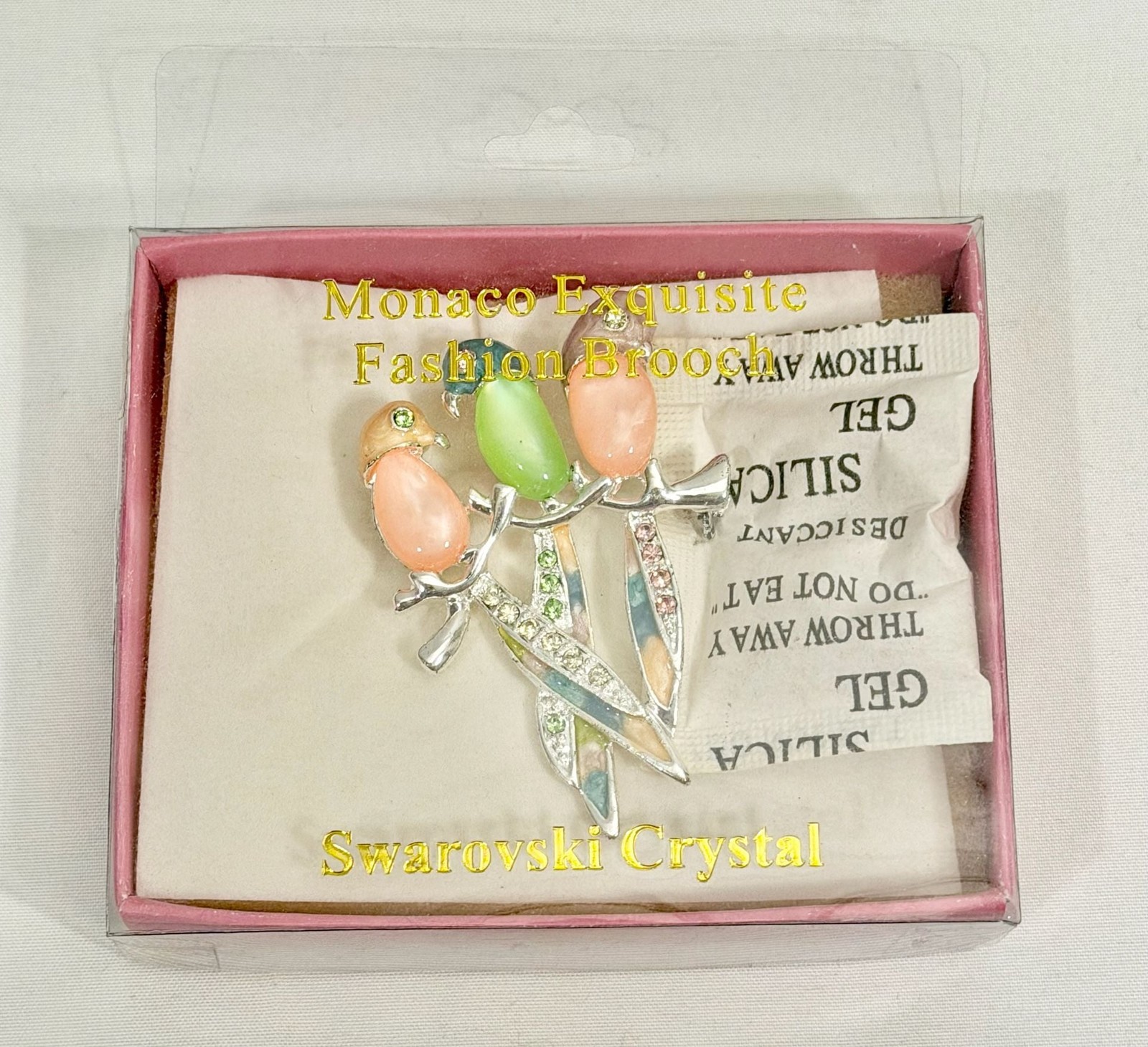 Swarovski Crystal Monaco Exquisite Brooch 3 Parrots withJelly Belly Stones