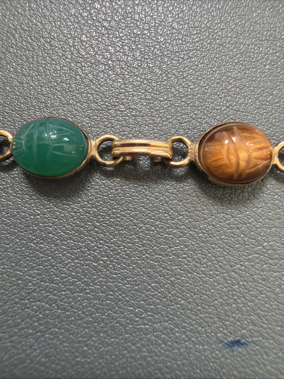 VTG Petite 12k Gold Filled Multi Gemstone Scarab Bracelet 6.25in