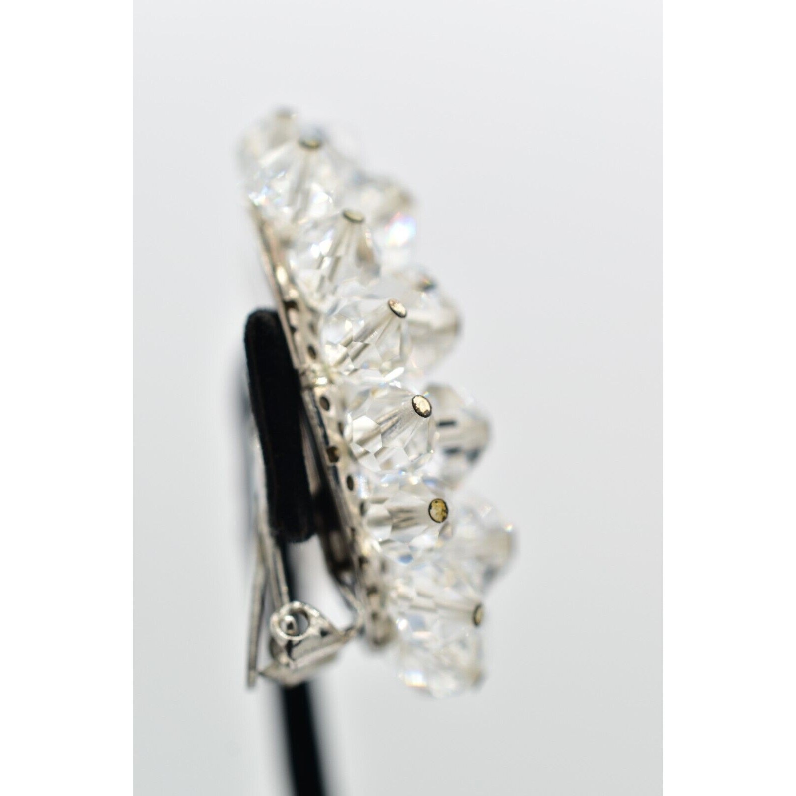 Laguna Vintage Clip On Crystal Earrings Clear Climber Bridal Signed 1950s A24