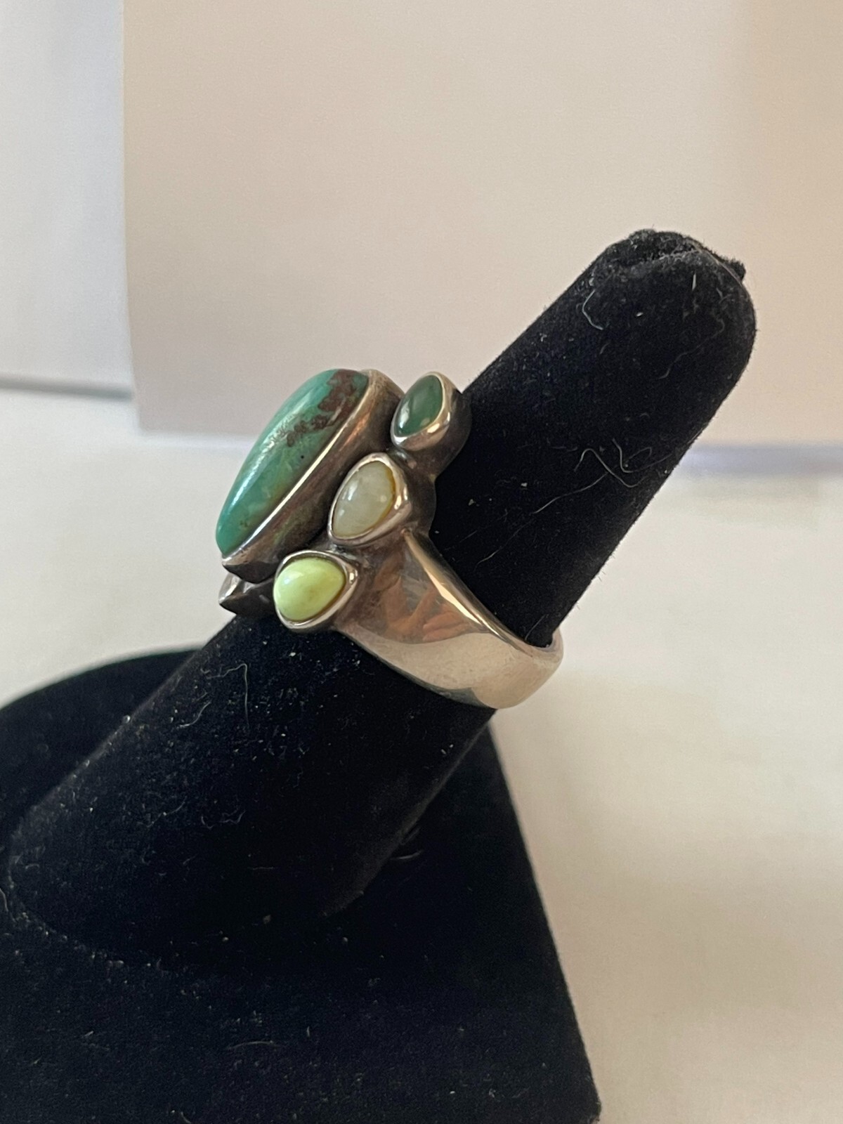 Vintage Modern Sterling Silver Turquoise Multi Stone Ring Size 7.25 (12gr) NICE!