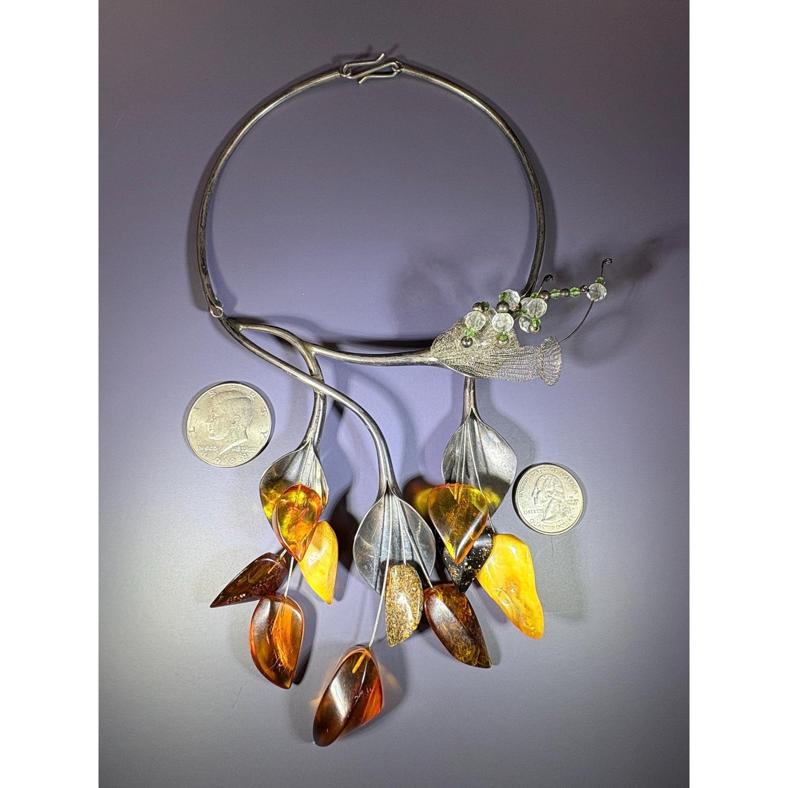 OOAK Egg Yolk / Butterscotch Baltic Amber Sterling Torque Collar Necklace