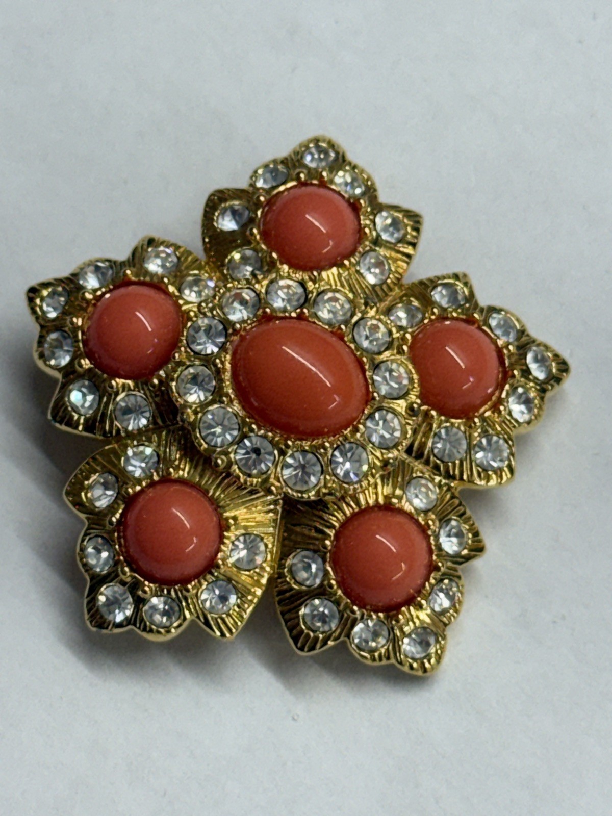 Vintage Joan Rivers Coral Flower brooch 1990s