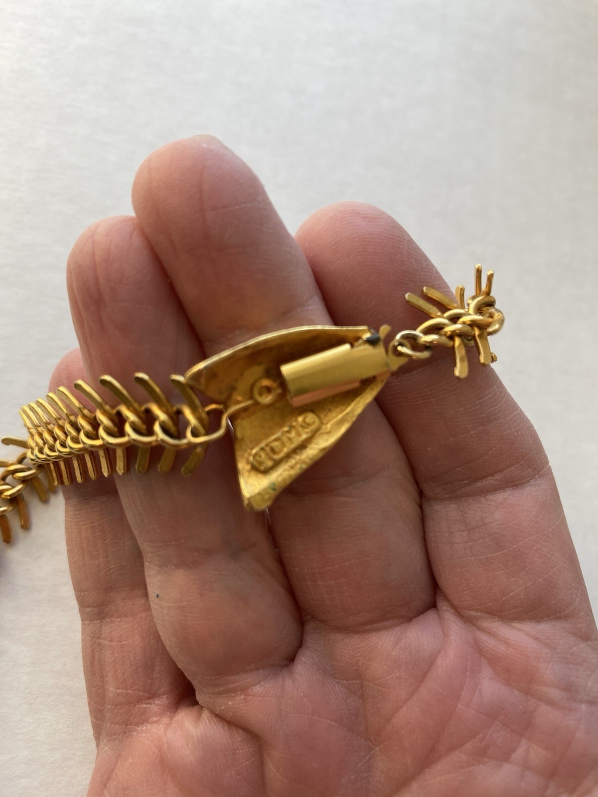 Vtg MDM Maison De Mode Fish Bone FishHead Necklace Gold Tone 16” Mermaidcore
