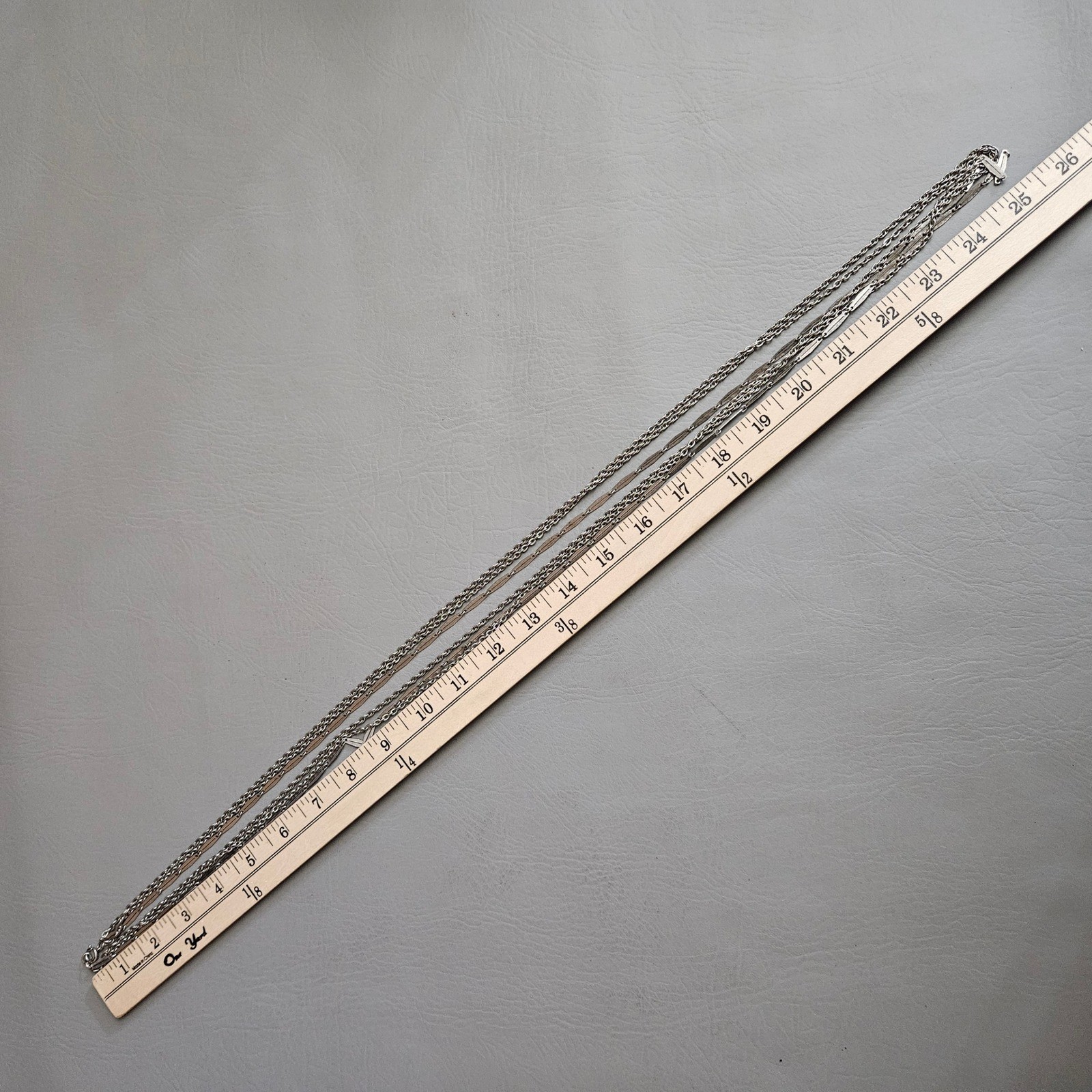 Vintage Silver Tone Multi Strand Layered Chain Necklace 50 Inch Long Bar Link
