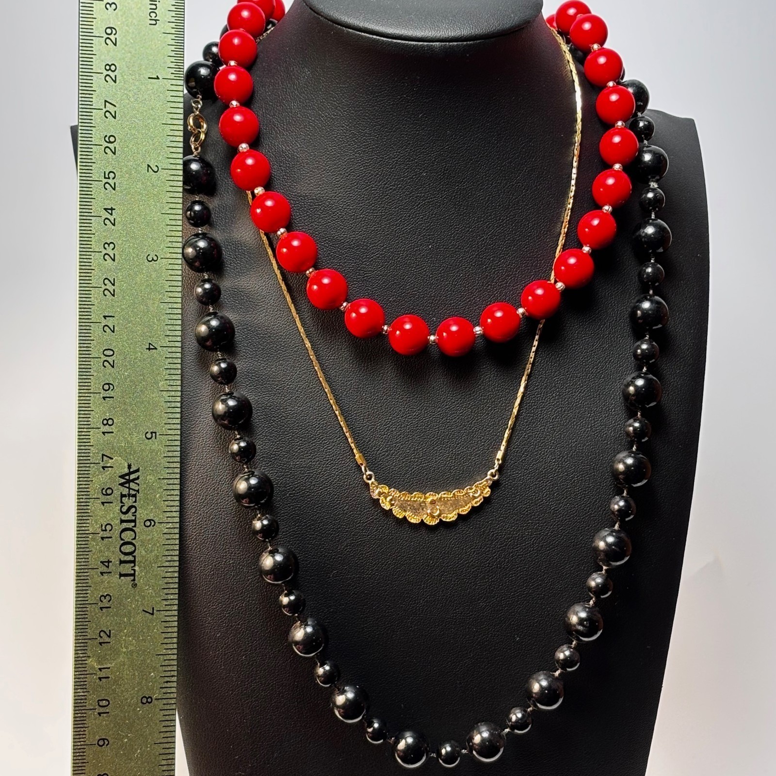 Necklace Lot Goth Witchy Black Red Vintage Acrylic Beads Metal Moon Pendant