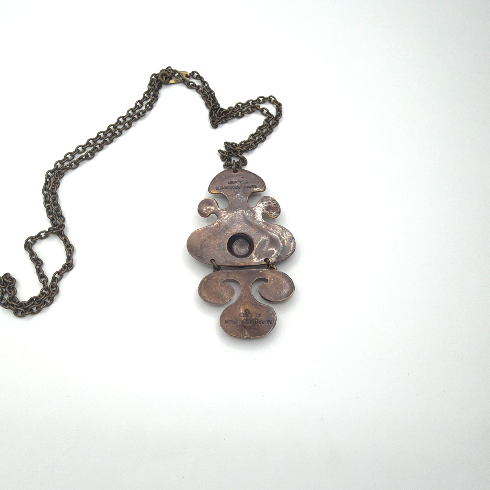 Vintage Seppo Tamminen Finland Modernist Necklace Signed Bronze Abstract Pendant