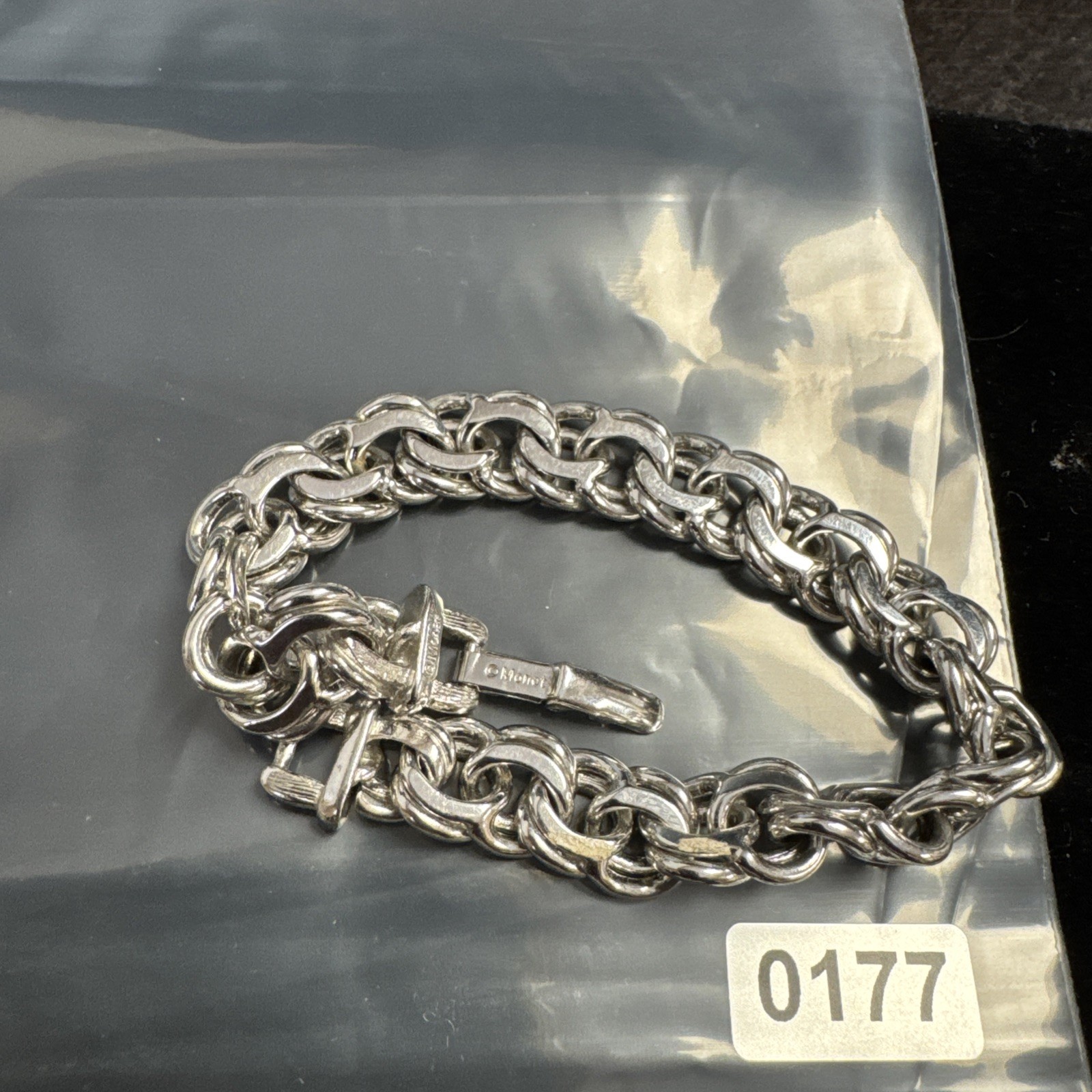 Vintage Monet 7″ Double Link Charm Bracelet Silver Tone