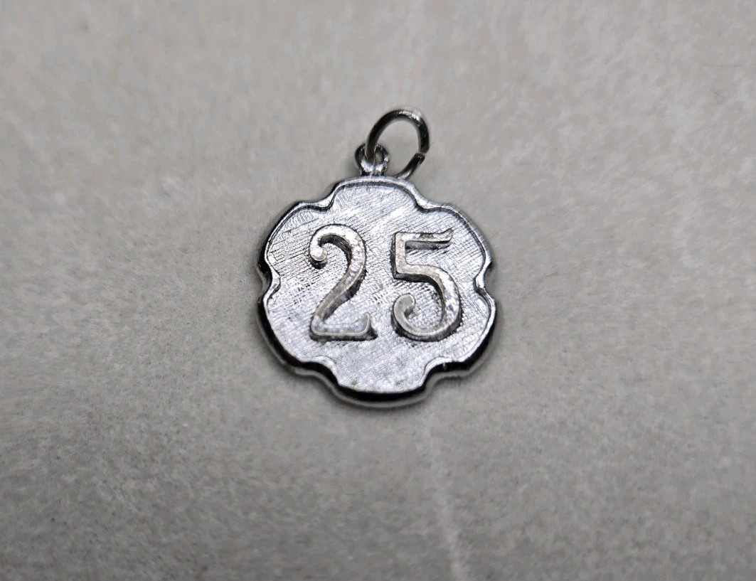 Vintage Number 25 Bracelet Charm Sterling Silver 25th Anniversary Birthday