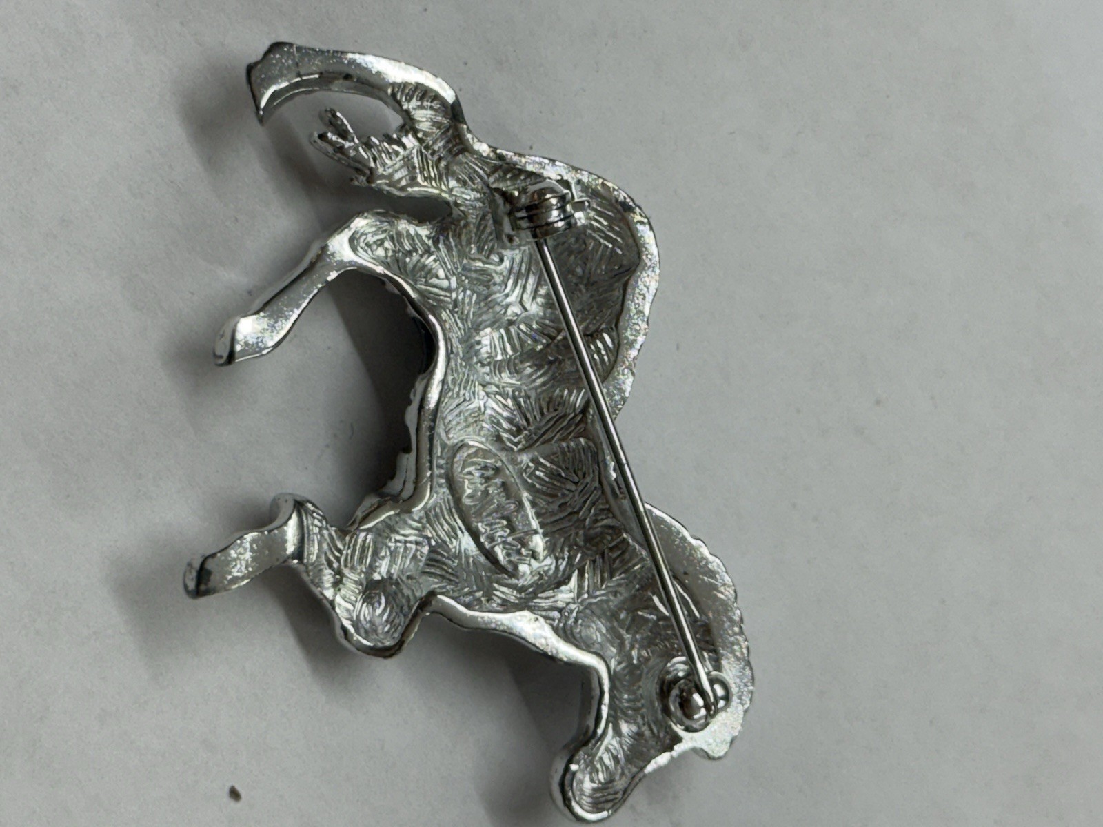 Vintage BOB MACKIE Zebra Horse Clear Rhinestone Red Eye Black Enamel Pin Brooch