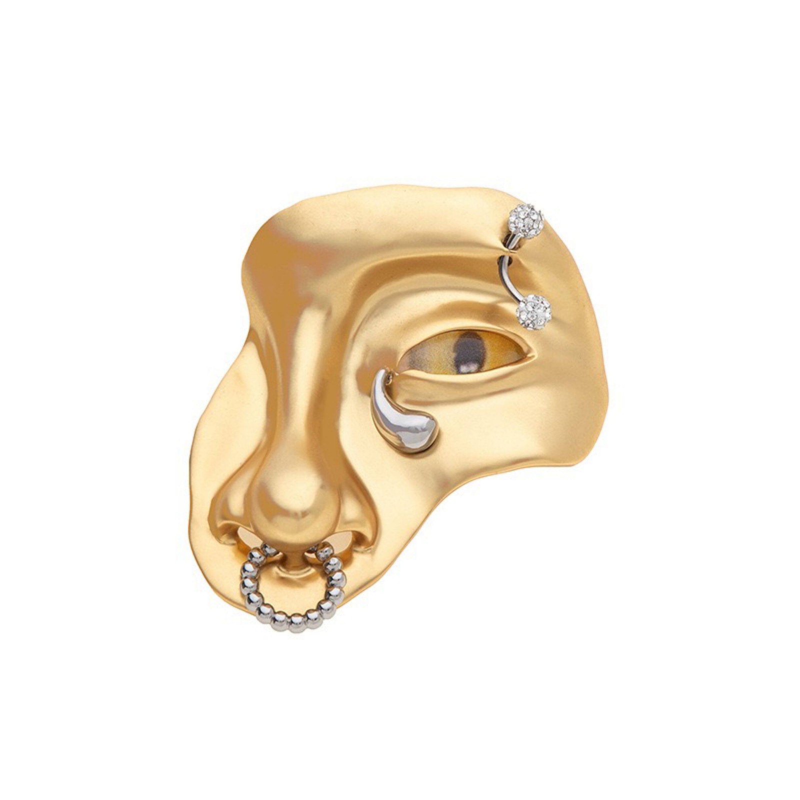 Schiaparelli yellow eye nose brooch with box