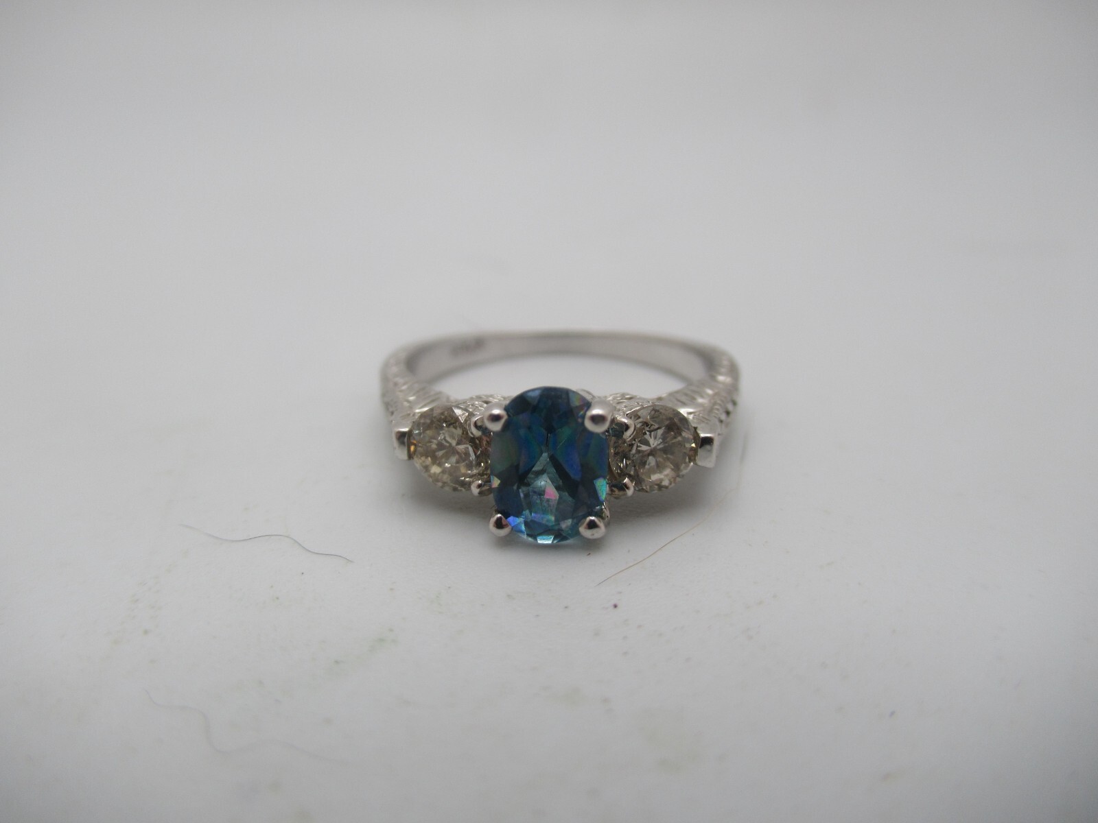 14Kt. White Gold Topaz and Diamond Ring