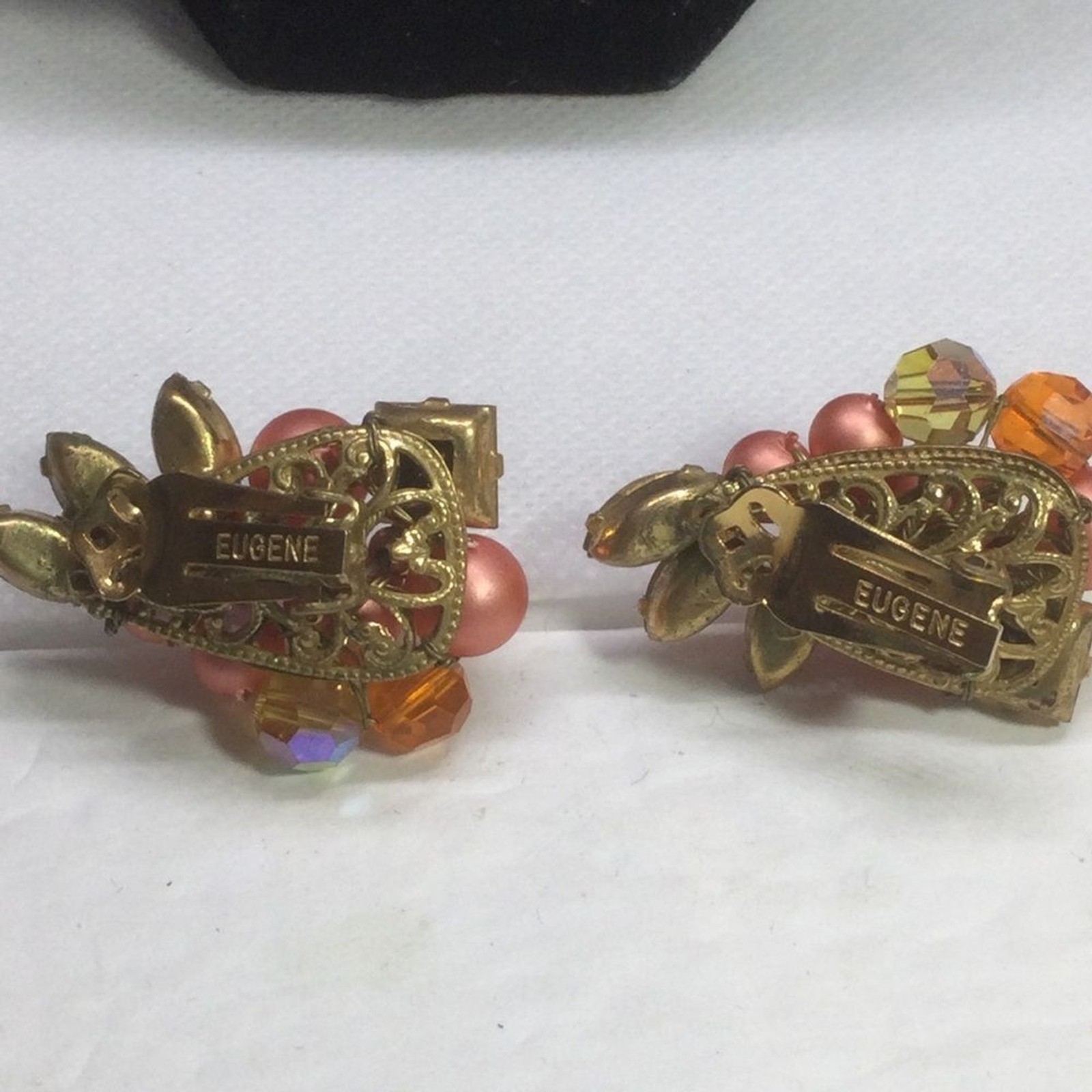 Vintage Eugene Parure Necklace Clip Earrings Set Bead Rhinestone Cluster 1950’s