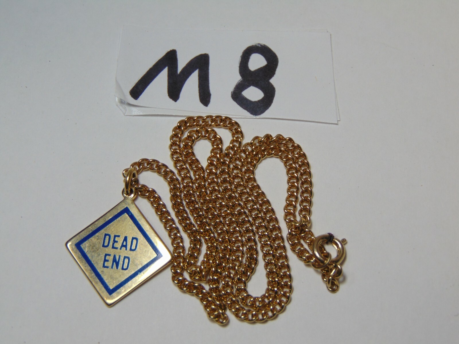 Vintage Gold Tone Swank Necklace NOS Road Sign Pendant Dead End & No Parking 70s