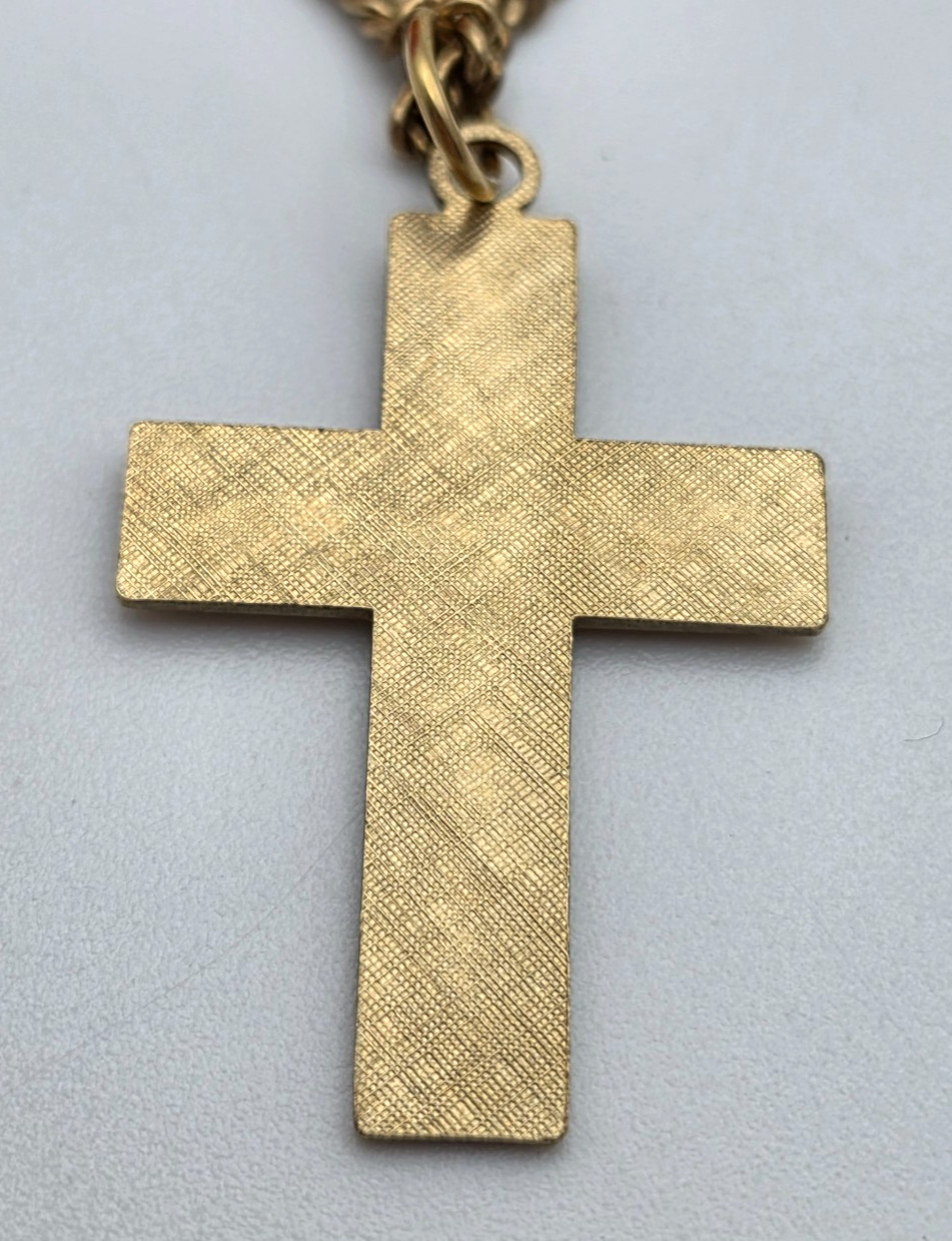 Vintage Artisan 12K Gold Filled Cross Necklace Diamond Accent 20in Curb Chain