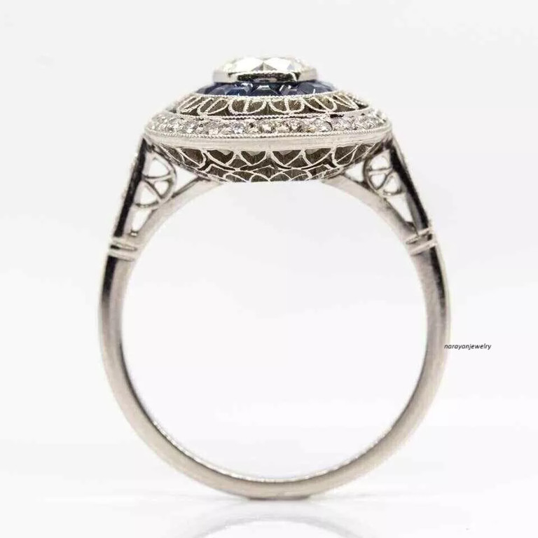 Edwardian 3Ct Lab Created Blue Sapphire Wedding Ring 14k White Gold Plated
