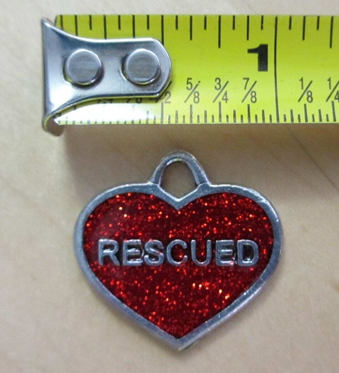 mini 1″ charm RESCUED pet dog cat red glitter enameled heart rescue sparkly retr