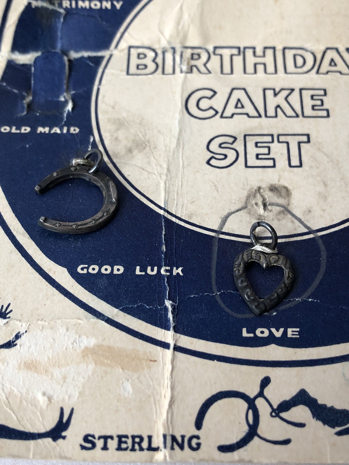 Vtg Rare Fisher Fortune Telling Birthday Cake Set (7) Sterling Silver Charms