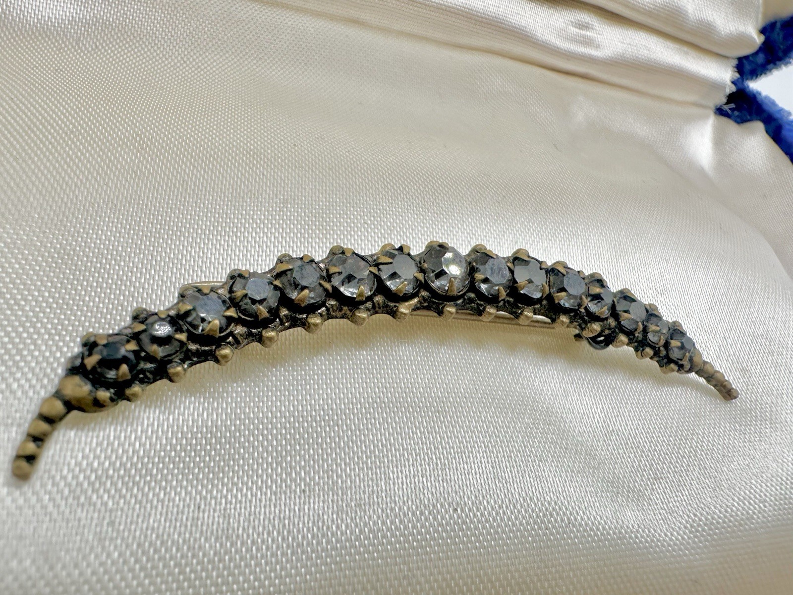 Antique Victorian Brooch Pin Crescent Moon Love Luck Paste Stones C Clasp Read