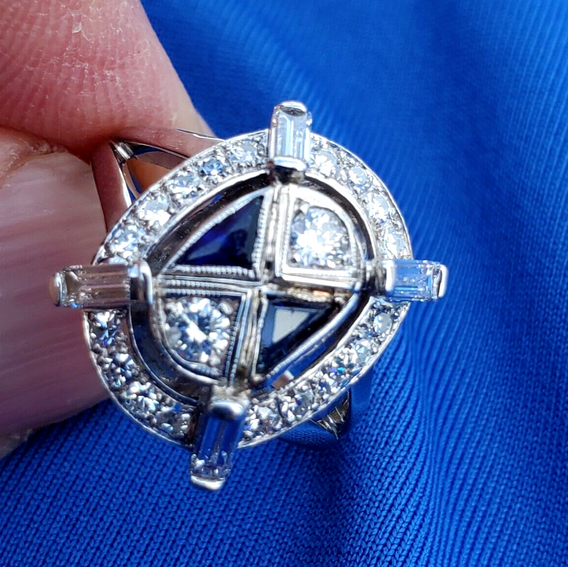 Original EARTH MINED DIAMOND Deco Sapphire Engagement Ring Vintage 18K GOLD