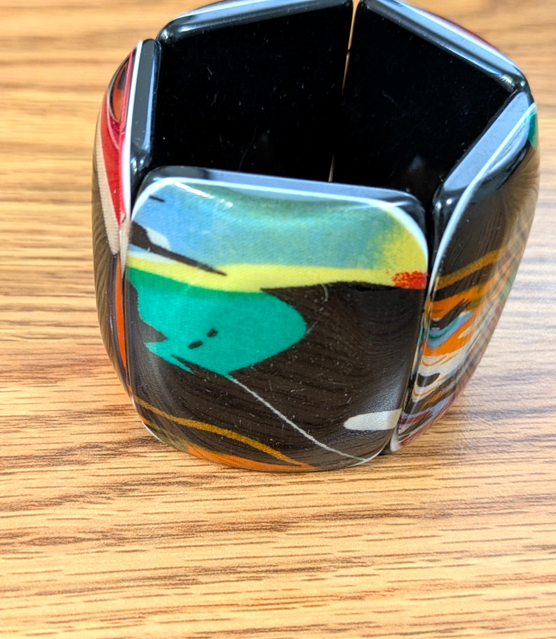 Vintage Lucite Panel Bracelet Red Orange Blue Green Pop Art Resin Acrylic