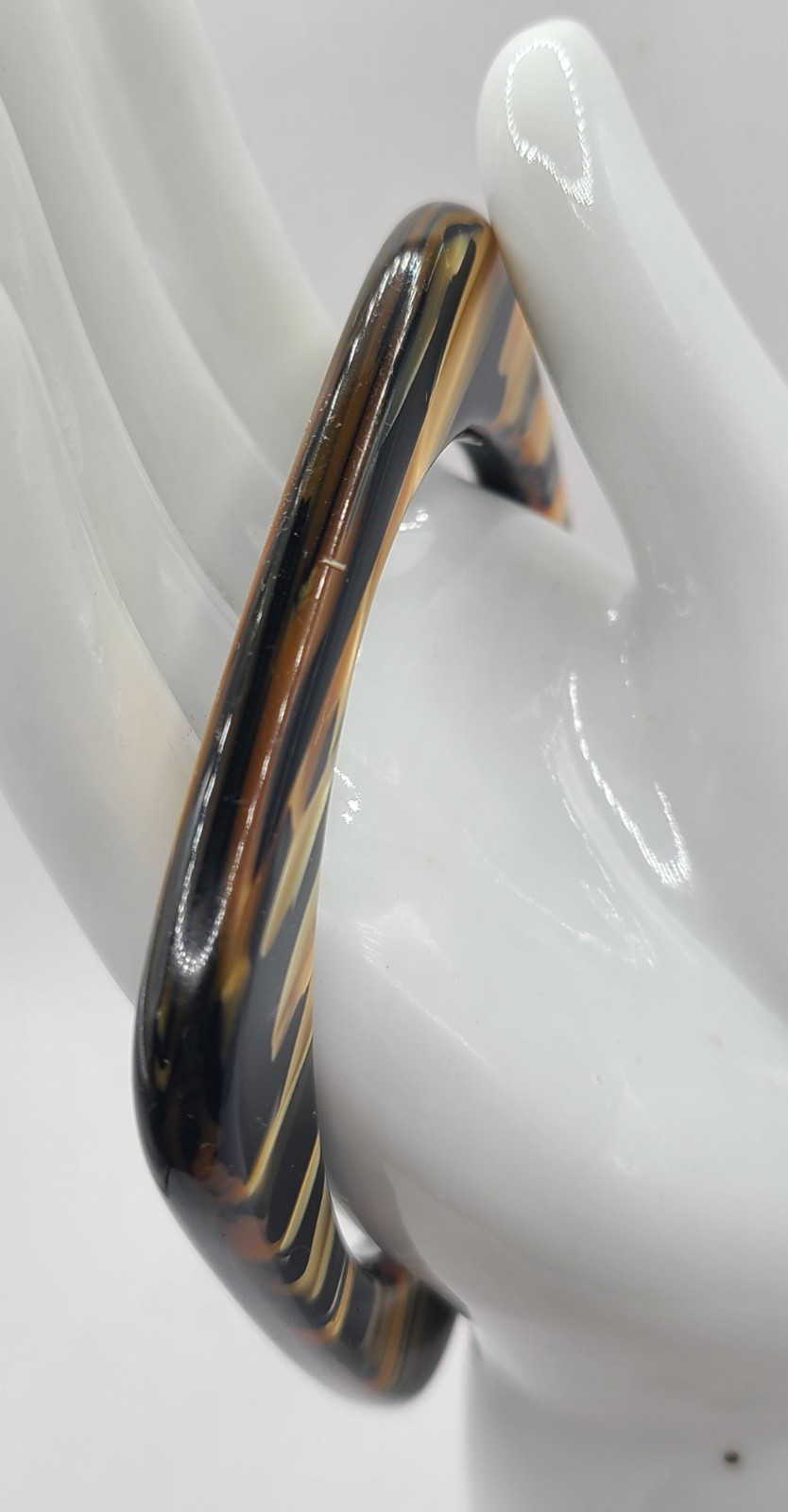 Vtg Acrylic Lucite 3″ Square Bangle Bracelet Black Gold Moonglow Streaks 7.5″