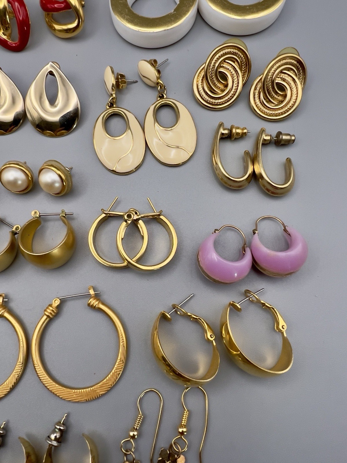 Vintage 1980s Pierced Earring Lot Gold Tone 45 Pairs Monet Trifari