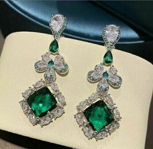 Art Deco Lab-Created Diamond Bridal Wedding Gift Earrings 14k White Gold Finish