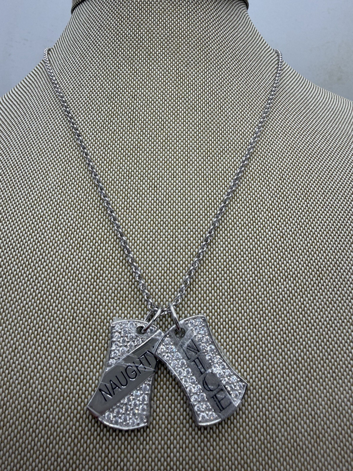 NEW Sterling Silver Naughty Nice Double Dog Tag Necklace 925 Maker Mark CC