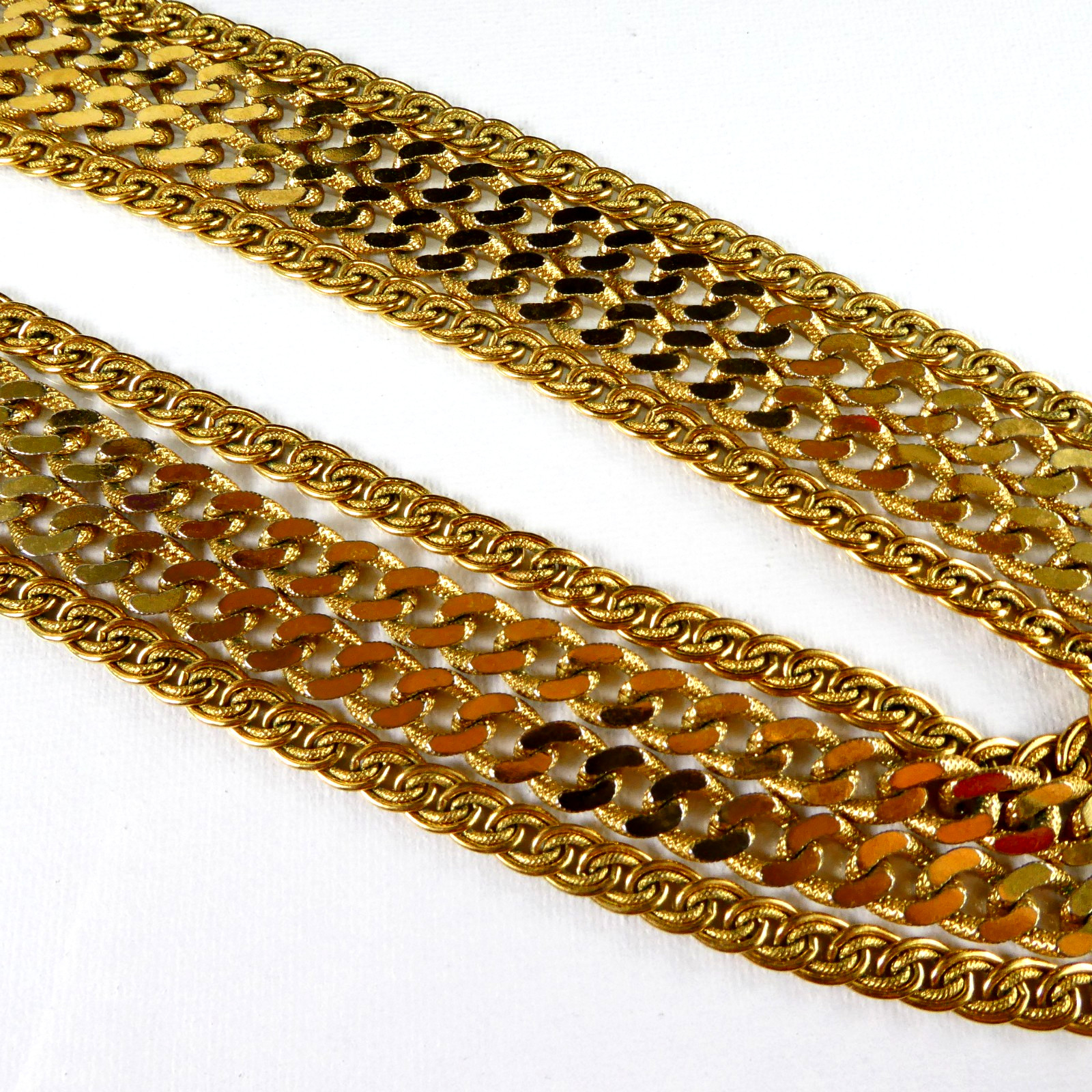 Vintage MONET Multi Strand Chain Necklace Bib 4 Strand Hook Clasp