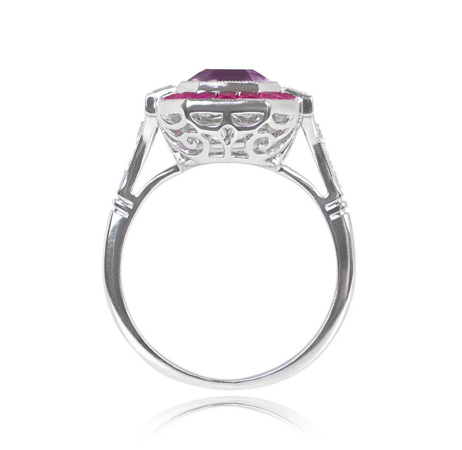4.0Ct Emerald Cut Lab-Created Diamond & Ruby Halo Engagement Ring In 925 Silver