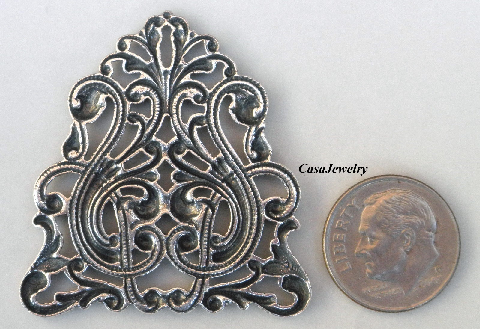 #2156 ANTIQUED .925 STERLING SILVER PLATED OPEN FILIGREE COMPONENT- 1 Pc