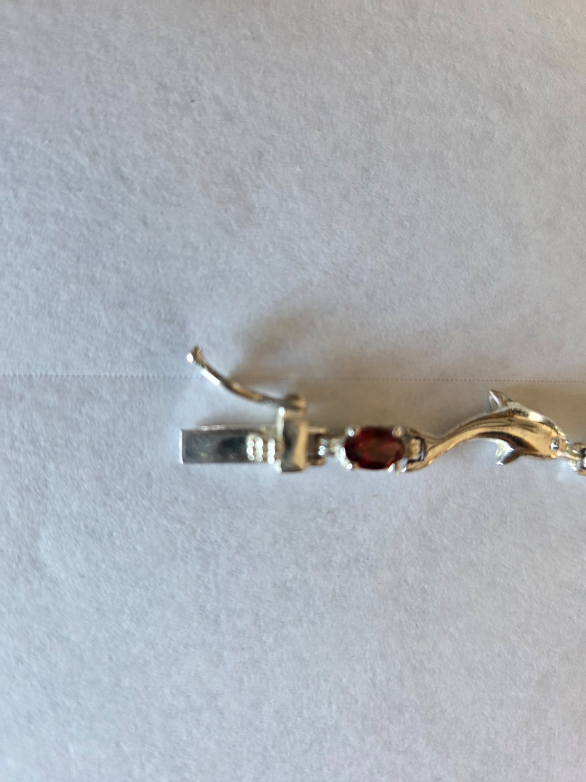 Sterling Silver Vintage 925 Dolphin Link Multi-Stone Bracelet