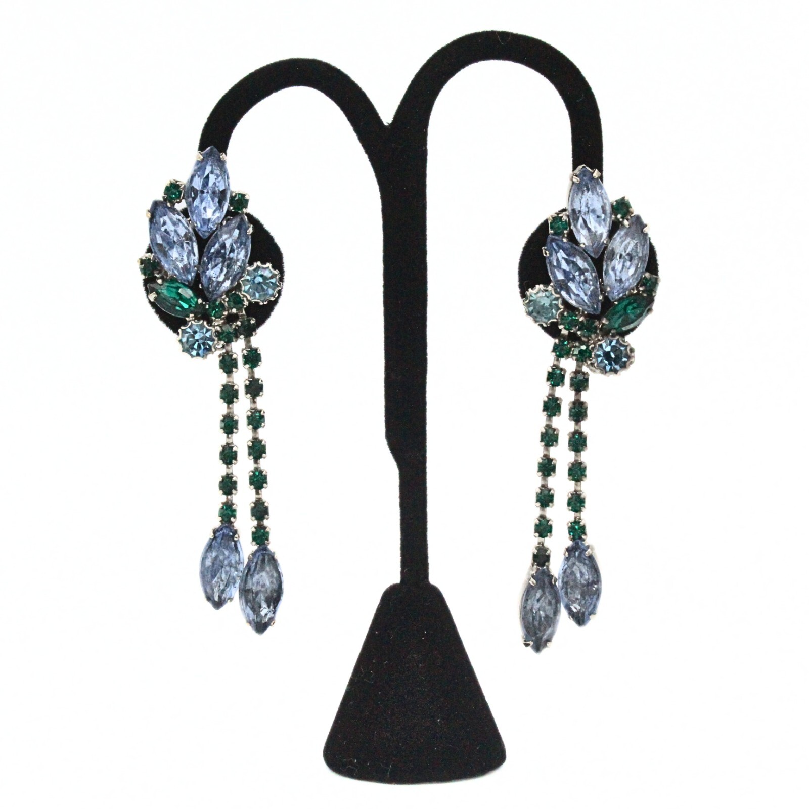Holiday Light Blue Green Fancy Rhinestones Crystal Dangle Drop Long Earrings